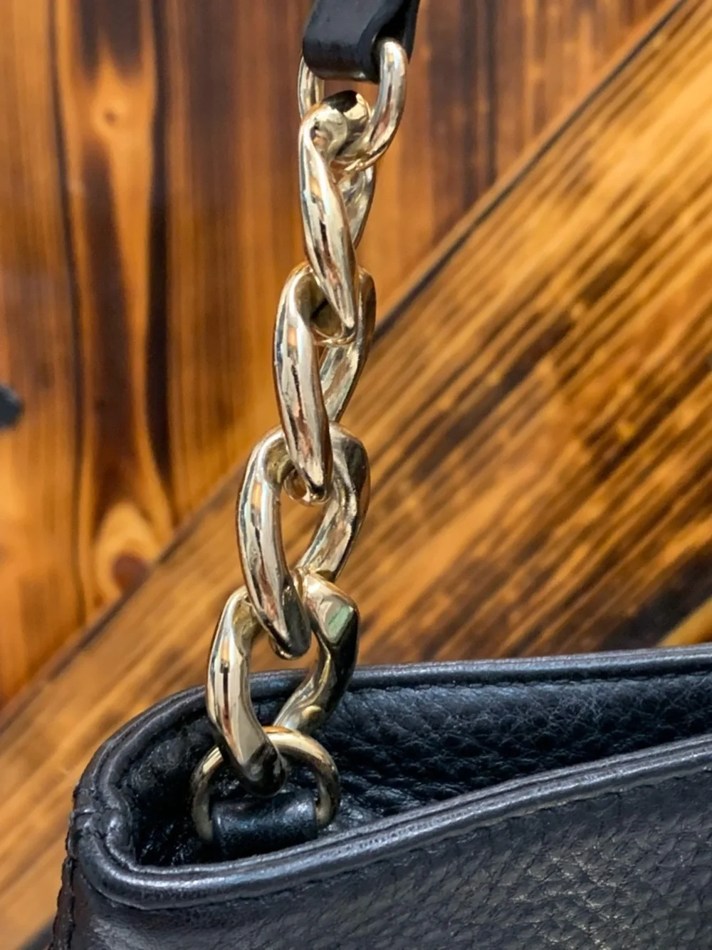 Michael Kors Black Leather Shoulder Bag with Gold Plate Accent - Picture 4 of 11